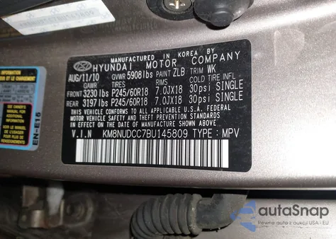 2011 Hyundai Veracruz Limited из США, поврежденный, VIN KM8NUDCC7BU145809